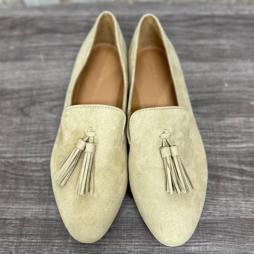 J. Crew Factory Faux Suede Tassel Smoking Loafers In Light Khaki [S5104]